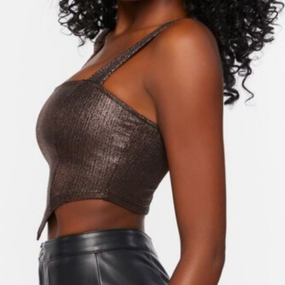 NWT Forever 21 Metallic V-Hem Bronze Crop Top Medium - Picture 4 of 11
